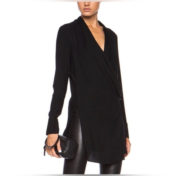 Helmut Lang Black Fold Over Draped Viscose-Blend Top long sleeve size small - Picture 1 of 12